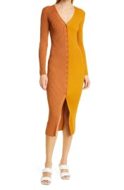 STAUD Shoko Long Sleeve Color Block Sweater Dress in Bronze/Ochre  at Nordstrom